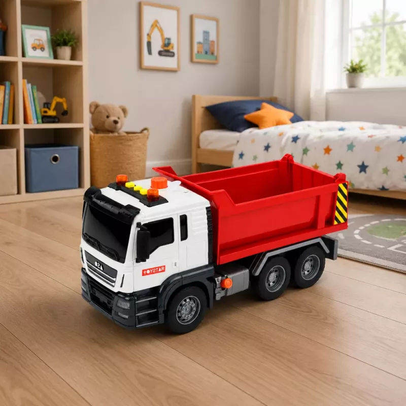 LEAN TOYS Pašizgāzējs ar pacelšanas kasti, atveramiem lukturiem un skaņām, sarkans