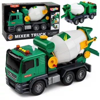LEAN TOYS Betona maisītāja kravas automašīna ar rotējošu cilindru, gaismām un skaņām, zaļa