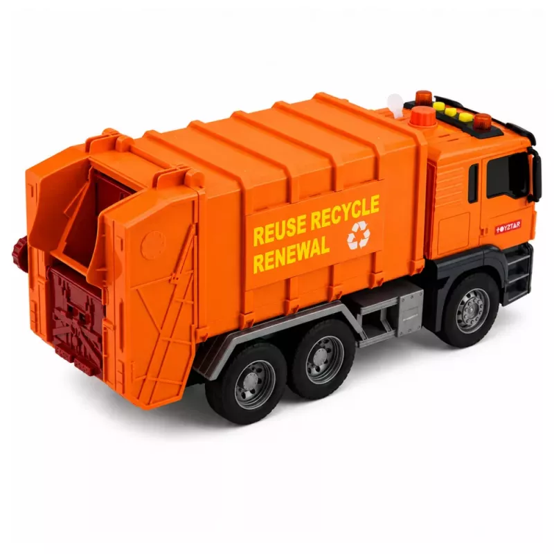 LEAN TOYS Atkritumu mašīna ar atkritumu tvertnēm, gaismām un skaņām - Oranža