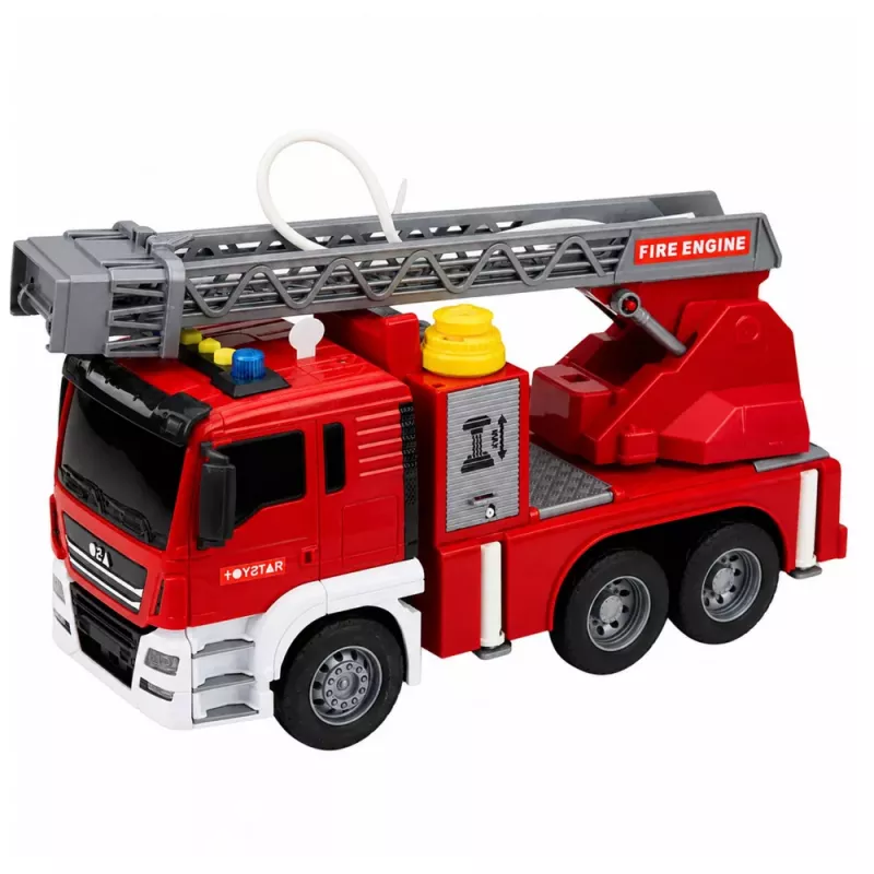 LEAN TOYS Ugunsdzēsēju mašīna ar izvelkamu kāpņu torni, ūdens liešanas funkciju, gaismām un skaņām