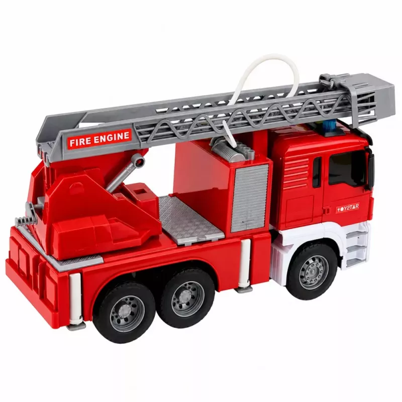 LEAN TOYS Ugunsdzēsēju mašīna ar izvelkamu kāpņu torni, ūdens liešanas funkciju, gaismām un skaņām