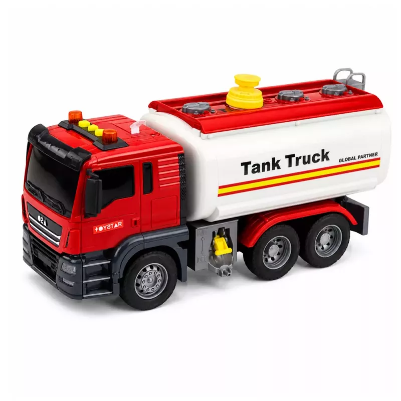 LEAN TOYS Kravas auto cisterna Ūdens sistēma Šļūtene Ūdens liešana Gaismas Skaņas Sarkans