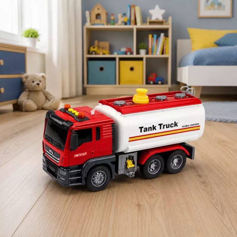 LEAN TOYS Kravas auto cisterna Ūdens sistēma Šļūtene Ūdens liešana Gaismas Skaņas Sarkans