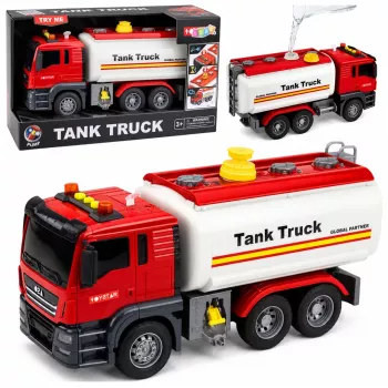 LEAN TOYS Kravas auto cisterna Ūdens sistēma Šļūtene Ūdens liešana Gaismas Skaņas Sarkans