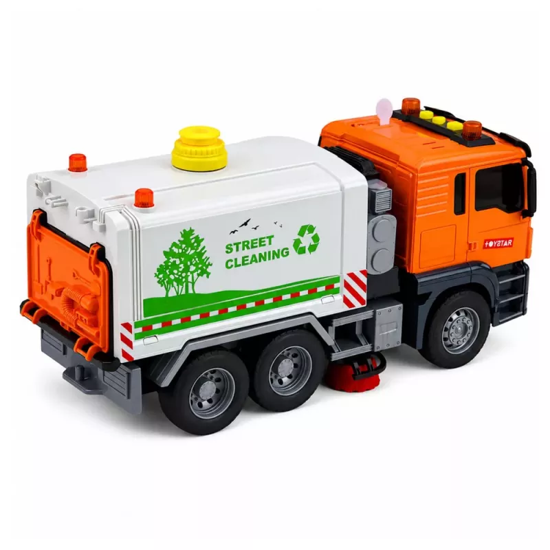LEAN TOYS Ielas tīrītāja kravas automašīna ar ūdens smidzināšanas sistēmu, gaismām un skaņu