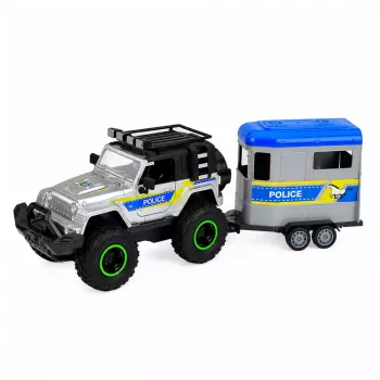 LEAN TOYS Policijas bezceļu transportlīdzeklis ar zirgu piekabi, gaismām un skaņām