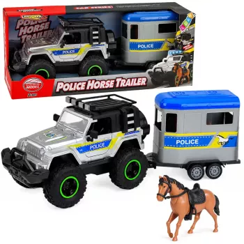 LEAN TOYS Policijas bezceļu transportlīdzeklis ar zirgu piekabi, gaismām un skaņām