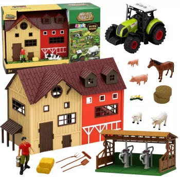 LEAN TOYS Saimniecības komplekts ar traktoru, šķūni, dzīvnieku figūriņām un aksesuāriem, 44 gab.