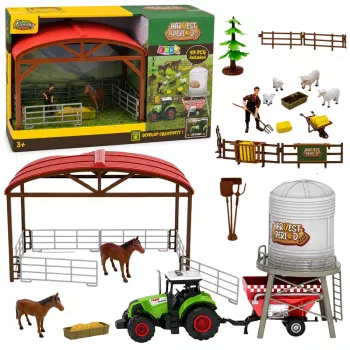 LEAN TOYS Saimniecības komplekts ar traktoru, kūti, silosu, figūrām, dzīvniekiem, instrumentiem - 49 gab.