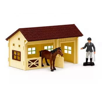 LEAN TOYS Komplekts Lauku zirgs šķēršļu trase stallis zirgu figūras 26 gab.