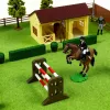 LEAN TOYS Komplekts Lauku zirgs šķēršļu trase stallis zirgu figūras 26 gab.