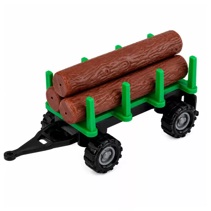 LEAN TOYS Lauksaimniecības transportlīdzekļu komplekts Traktors Lopbarības kombains Kokmateriālu piekabe 1:68 4 gab.