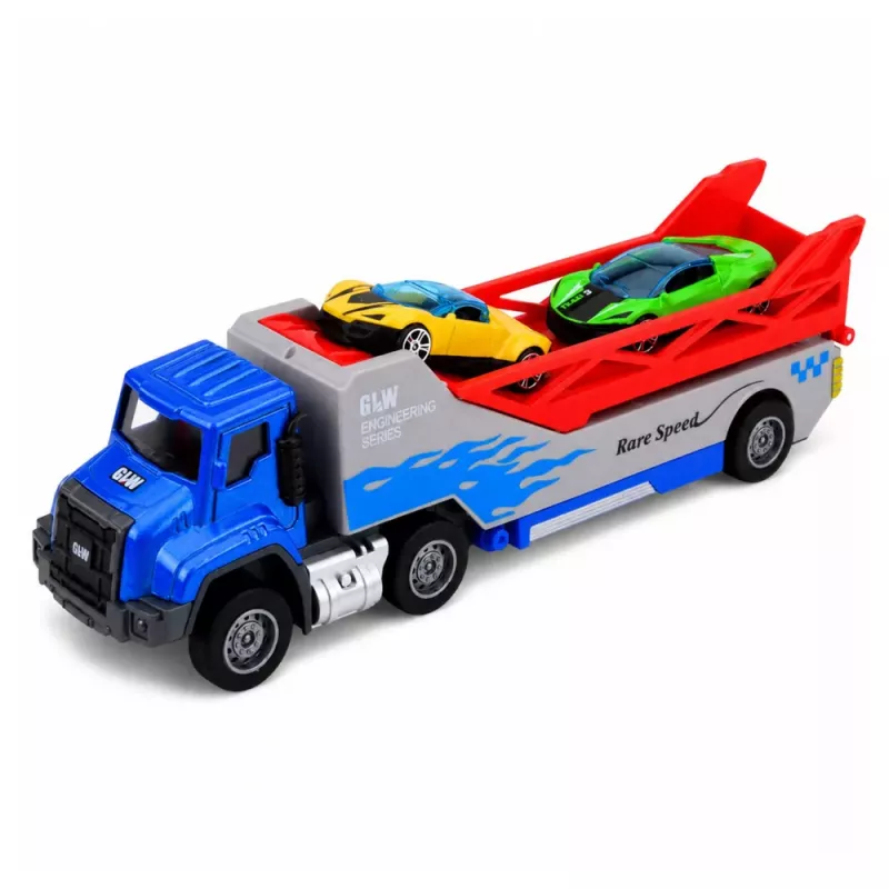 LEAN TOYS Kravas automašīna ar rampu, transportētājs, palaidējauto, atsperu piedziņa 1:55
