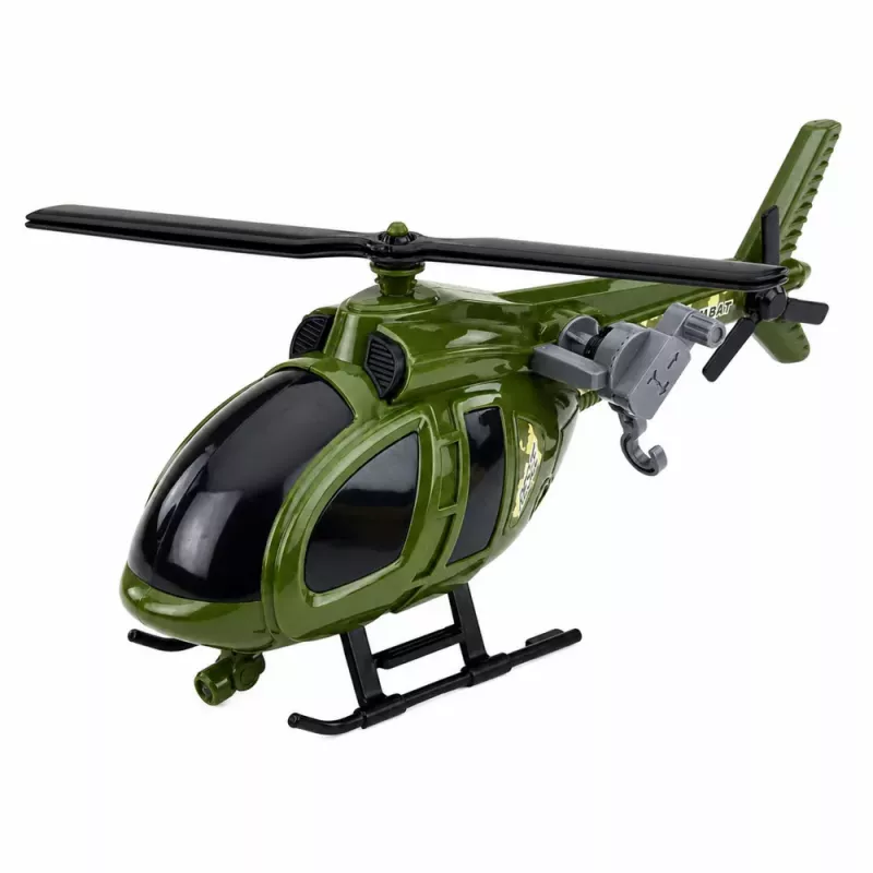 LEAN TOYS Militārais helikopters ar āķi, gaismām un skaņām, zaļš