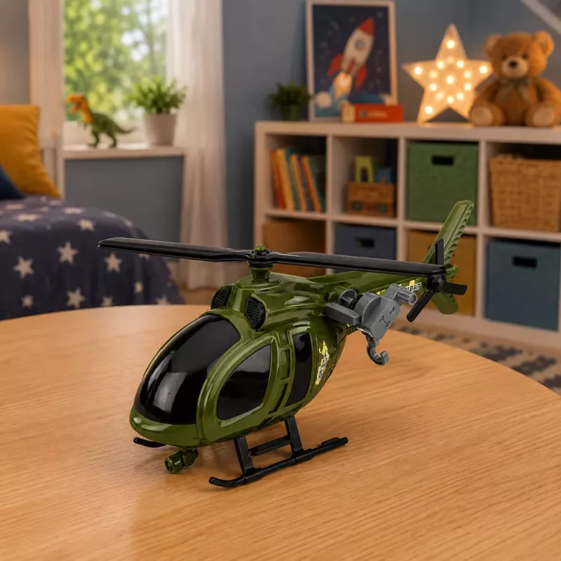 LEAN TOYS Militārais helikopters ar āķi, gaismām un skaņām, zaļš