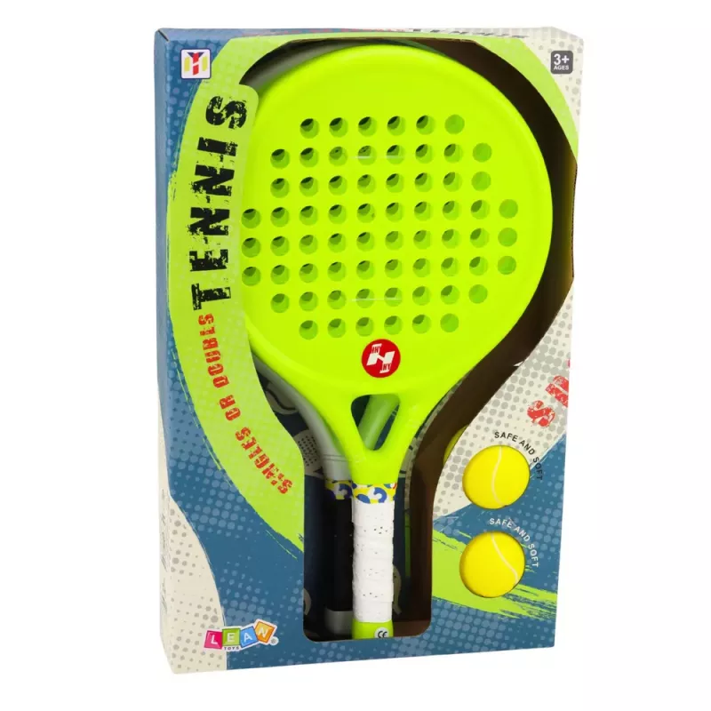 LEAN TOYS Pludmales un dārza tenisa sporta komplekts ar raketēm un putuplasta bumbiņām