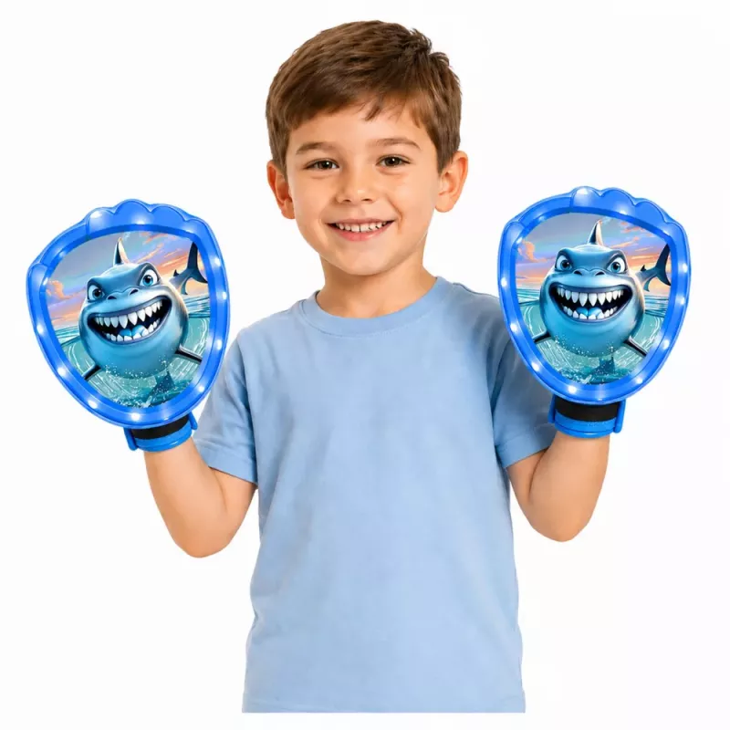 LEAN TOYS Arkādes spēle mešanai, ķeršanai, lāpstiņām, mirdzošām bumbiņām, LED haizivs
