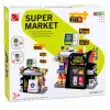LEAN TOYS Supermarket kases aparāts ar skeneri, dzērienu automāts, gaismas un skaņas, 65 gab.
