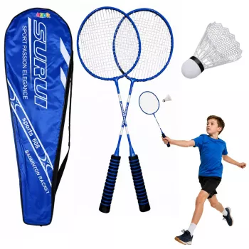 LEAN TOYS Badminton komplekts ar raketēm, volāniem un maciņu, zils
