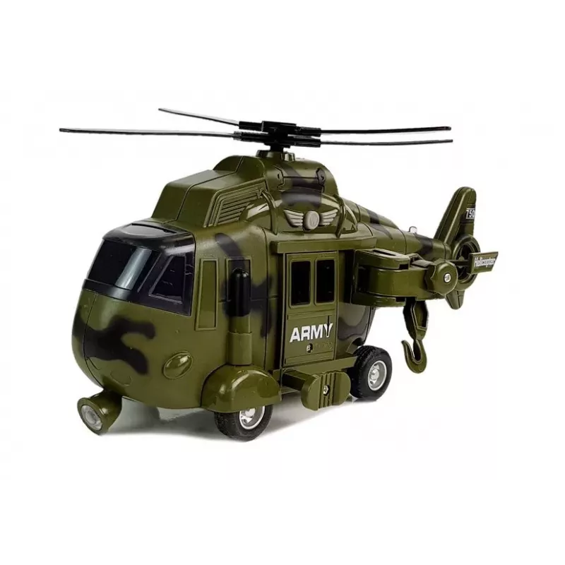 LEAN TOYS Militārais glābšanas helikopters 1:16 ar āķi, skaņu un gaismu