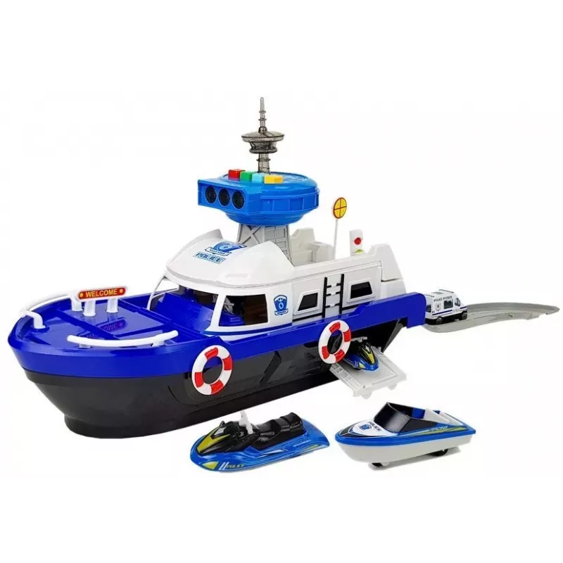 LEAN TOYS Policijas transporta laiva ar automašīnām, skaņām un gaismām