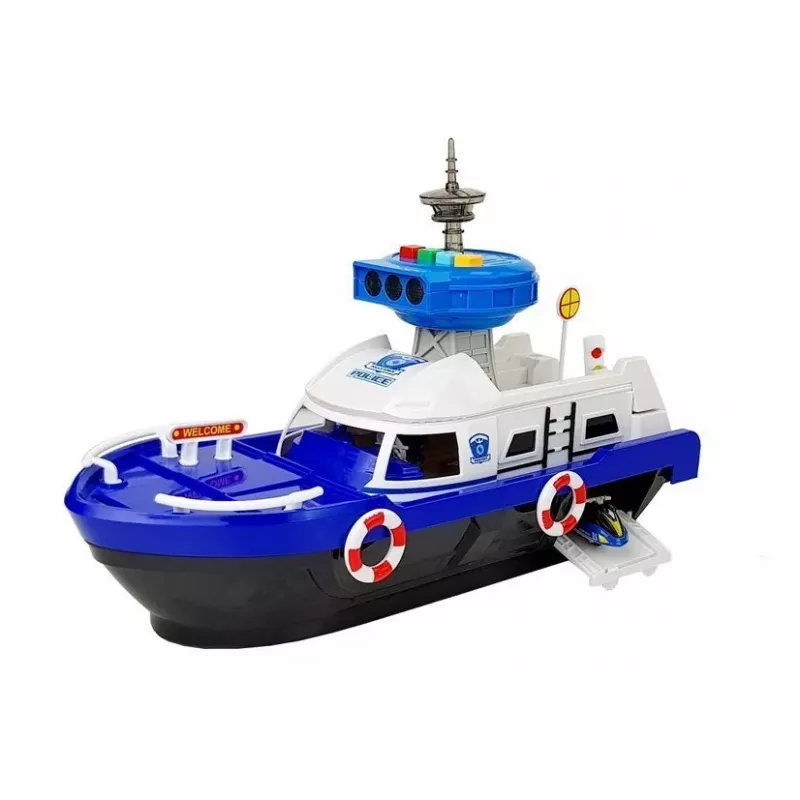 LEAN TOYS Policijas transporta laiva ar automašīnām, skaņām un gaismām