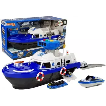 LEAN TOYS Policijas transporta laiva ar automašīnām, skaņām un gaismām