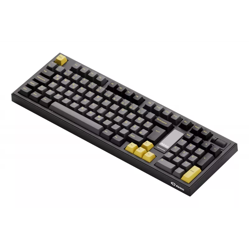 AKKO 5098B mehāniskā tastatūra, 98 taustiņi, melna un zelta, karsti maināma, RGB, trīskāršs režīms (USB-C/2.4GHz/Bluetooth 5.0), Akko CS Jelly White lineārie slēdži, PBT ASA taustiņu vāciņi, 3000mAh