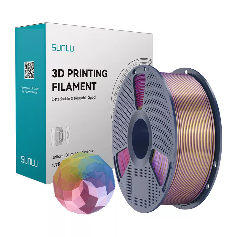 SUNLU PLA+ Silk Forth-Color Filaments 1.75mm Zils-Violets-Sarkans-Zelts 1kg