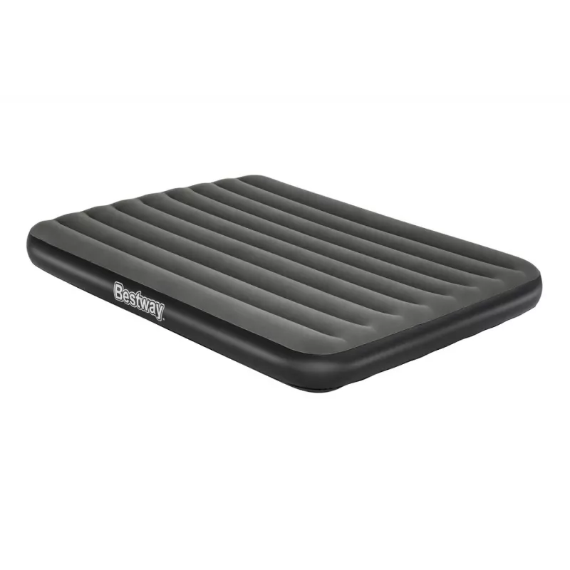 Bestway Pavillo Inflatable Airbed Queen 203x152x25 cm with Built-in Foot Pump, Flocked Top, Coil Beam Construction, Grey/Blue