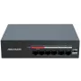 Hikvision DS-XS06-P(O-STD) 6-Portu Nepārvaldāms PoE+ Slēdzis (4 PoE Porti, 2 Gigabitu Augšupielādes, 60W Budžets, DIN Sliede)