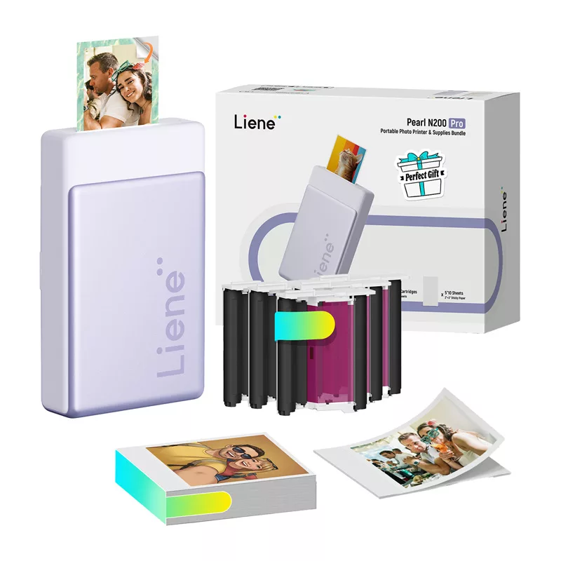 Liene Pearl N200 Pro 2x3 portatīvās fotogrāfiju drukāšanas komplekts (violets)