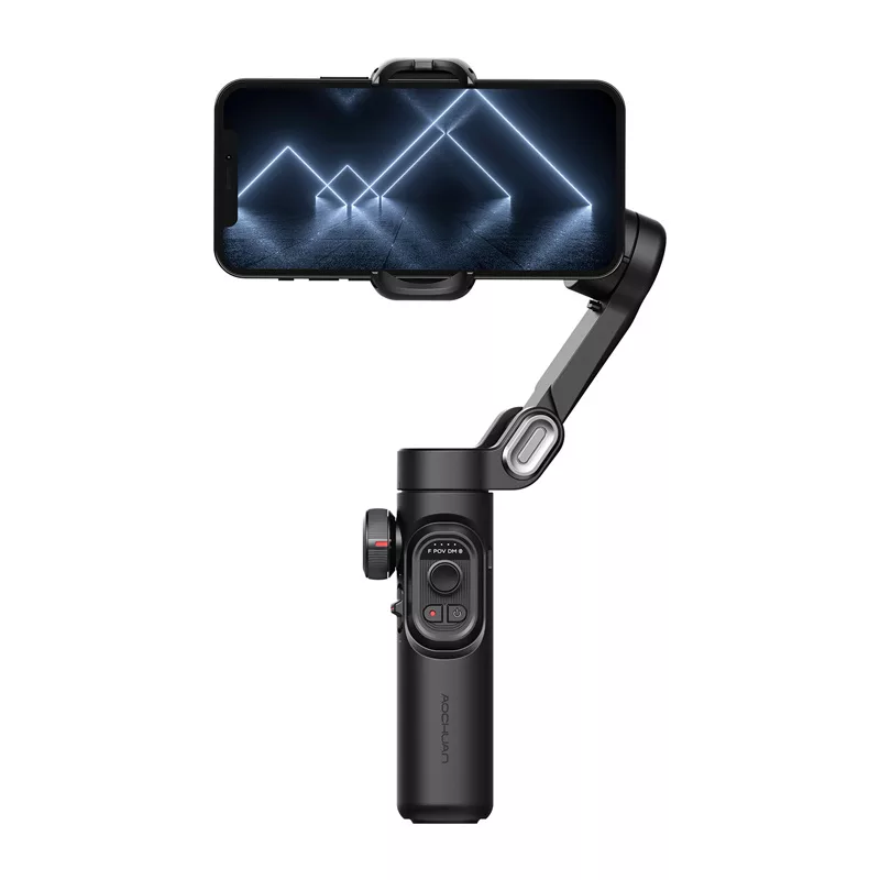 AOCHUAN XE Standard Gimbal (Melns) - 3 asu viedtālruņa stabilizators ar Bluetooth 5.0, 2600mAh akumulatoru, salokāms dizains