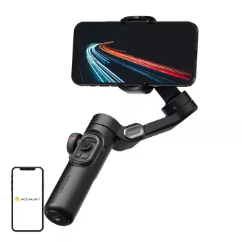 AOCHUAN XE Standard Gimbal (Melns) - 3 asu viedtālruņa stabilizators ar Bluetooth 5.0, 2600mAh akumulatoru, salokāms dizains