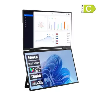 ZEUSLAP Z14W 14 collu divu pieskārienu portatīvais monitors ar IPS paneli, Full HD, USB-C un Mini HDMI