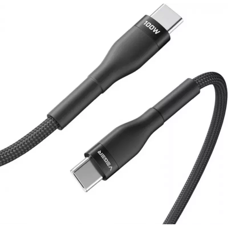 VEGER USB-C uz USB-C PD 100W kabelis 1.5m, Melns