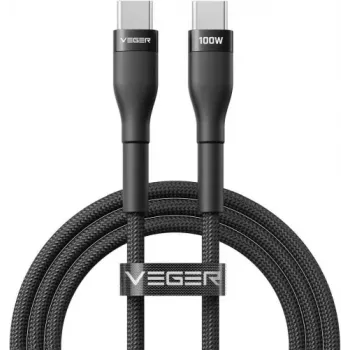 VEGER USB-C uz USB-C PD 100W kabelis 1.5m, Melns