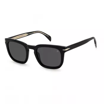 DAVID BECKHAM DB-7076-S-807 Vīriešu saulesbrilles - Melns acetāta rāmis, Pelēkas polikarbonāta lēcas, UV400 aizsardzība, 50 mm lēcu platums