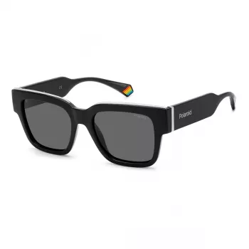 POLAROID PLD6198SX807 Unisex taisnstūra saulesbrilles, Havana rāmis, pelēkas polarizētas lēcas, 52 mm