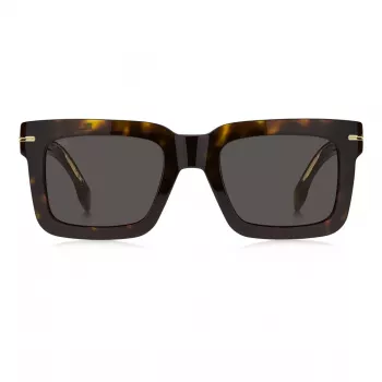 BOSS BOSS1501S086 Vīriešu taisnstūra saulesbrilles - Melns acetāta rāmis, Pelēkas polikarbonāta lēcas, UV400 aizsardzība