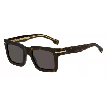 BOSS BOSS1501S086 Vīriešu taisnstūra saulesbrilles - Melns acetāta rāmis, Pelēkas polikarbonāta lēcas, UV400 aizsardzība