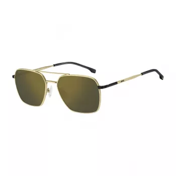 BOSS BOSS1414S0NZ Vīriešu taisnstūra saulesbrilles - Melns rāmis, pelēkas lēcas, 57 mm