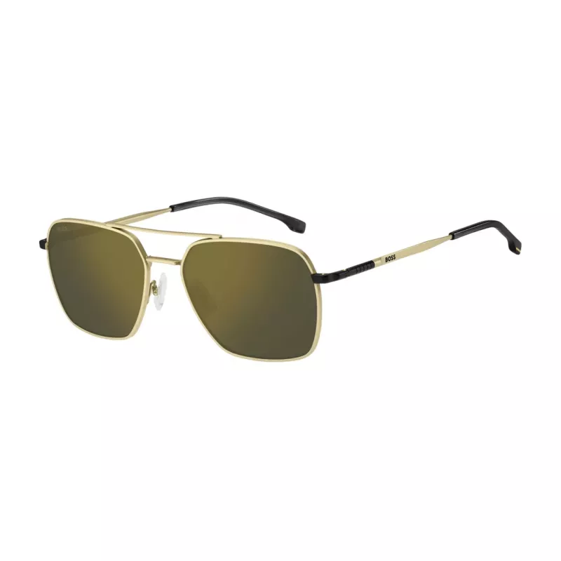 BOSS BOSS1414S0NZ Vīriešu taisnstūra saulesbrilles - Melns rāmis, pelēkas lēcas, 57 mm