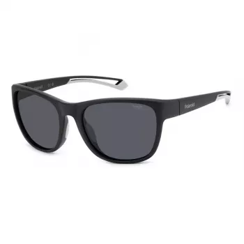 POLAROID SPORT PLD7051S003 Unisex saulesbrilles - Melns rāmis, pelēkas polarizētas lēcas 57mm
