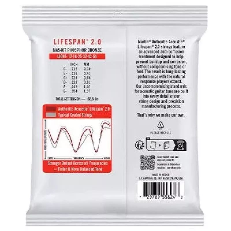 Martin MA540T Light (12-54) Akustiskās ģitāras stīgas - Fosfora bronza, Lifespan 2.0