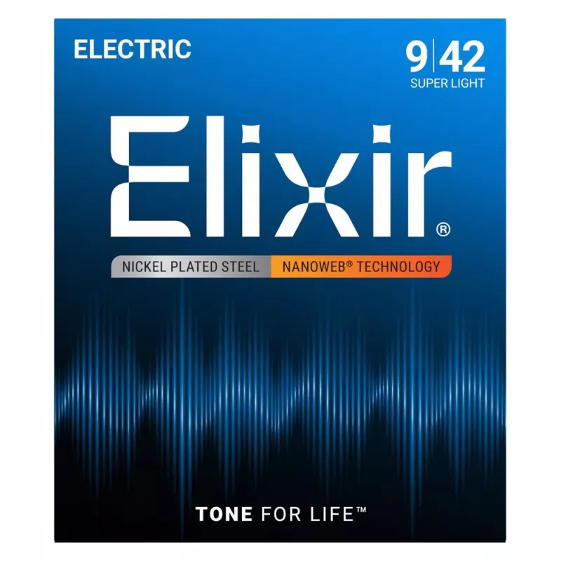 Elixir Strings 12002 Nanoweb Electric Guitar Strings, Super Light .009-.042, 6-Pack