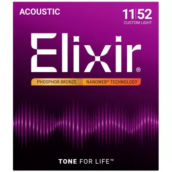 Elixir Strings 16027 Phosphor Bronze Custom Light NANOWEB akustiskās ģitāras stīgas (11-52)