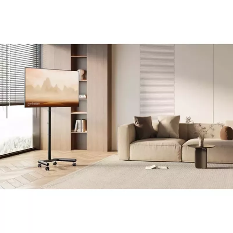 MANHATTAN Kompakts televizora un monitora statīvs uz riteņiem 13-50 collas, slīpuma un augstuma regulēšana, iztur līdz 20 kg, melns (462464)