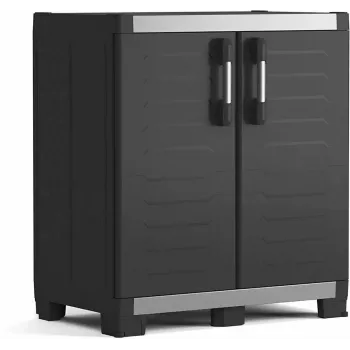 KETER GARAGE CABINET XL IT - Izturīgs sveķu glabāšanas skapis ar 4 regulējamiem plauktiem, slēdzamām dubultdurvīm, pelēks/melns