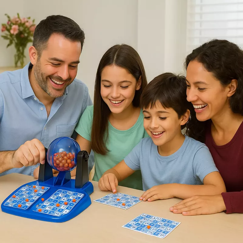 Koala Games G2592 Bingo spēle - 75 bumbiņas, 48 kartītes, 150 marķieri, metāla būris, ģimenes izklaide